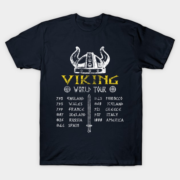 Viking World Tour Raid To Valhalla - Norse Mythology Fan Distressed Gift T-Shirt by missalona